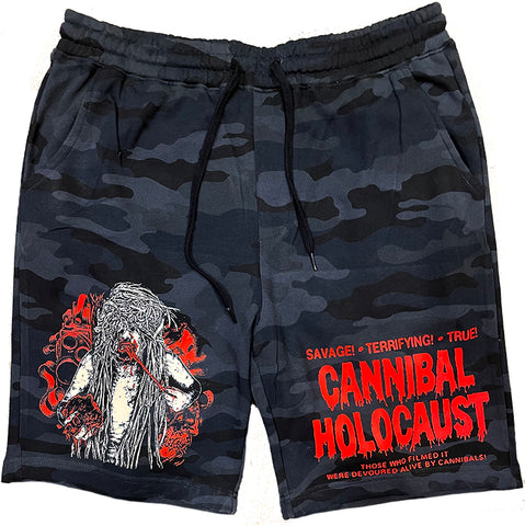 CANNIBAL HOLOCAUST BLACK CAMO JOGGER SHORTS