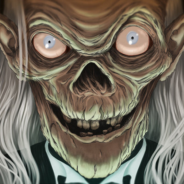 TALES from the CRYPT 7" vinyl "The Crypt Keeper" cover variant. Packaging design by Randy Ortiz.in standard jacket pressed on blood red with black haze vinyl.