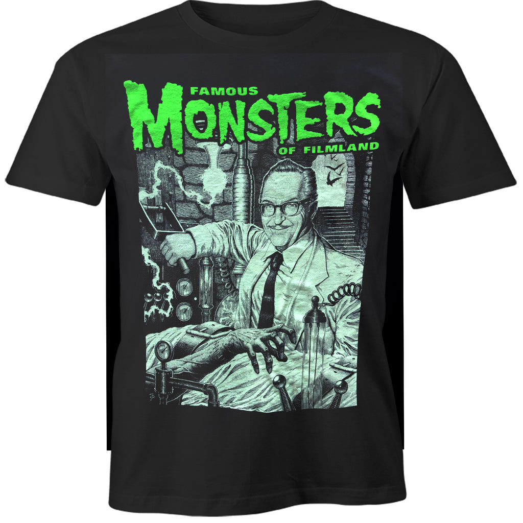 famous monsters t shirt FAMOUS MONSTERS IT'S ALIVE! "UNCLE FORRY" GLOW-IN-THE-DARK SHIRT