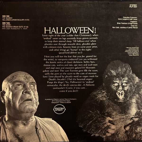 Verne Langdon - Halloween Spooktacular! - Horrific Scary Scores & Sounds on Electric Lemon Record Co. SEALED DEAD STOCK